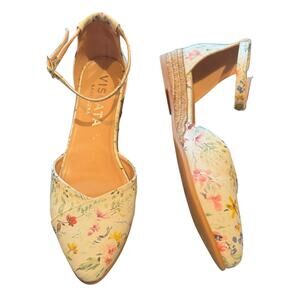 Viscata Barcelona Size 39/8  Montroig Floral Canvas Espadrille Flats Ankle Strap
